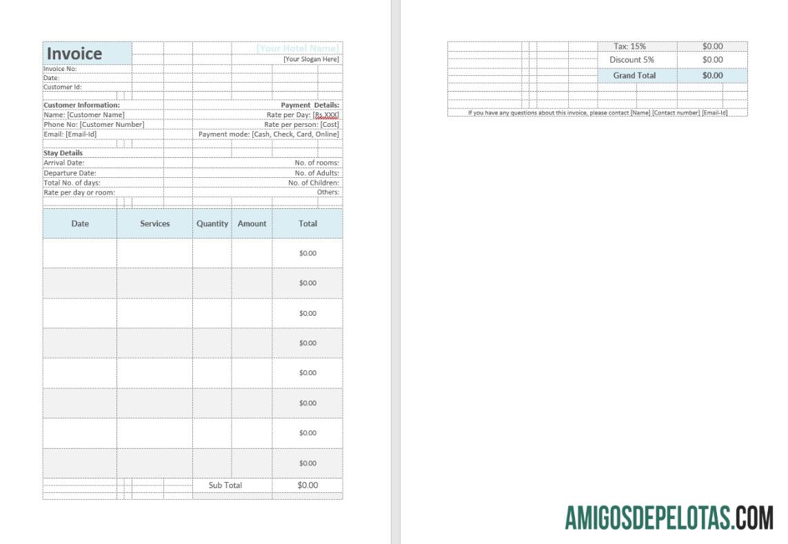 realista Modelo de fatura de hotel